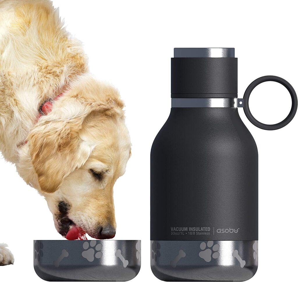 Dog drinking water from Asobubottle
